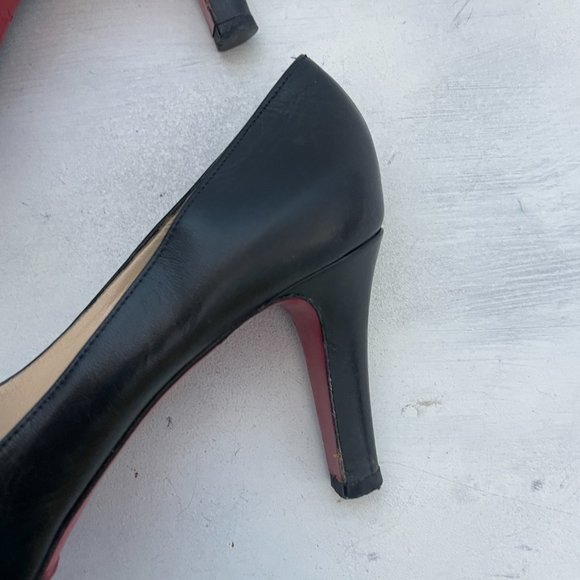 Christian Louboutin Very Prive Black Leather Peep Toe Pumps Heels - Picture 9 of 14